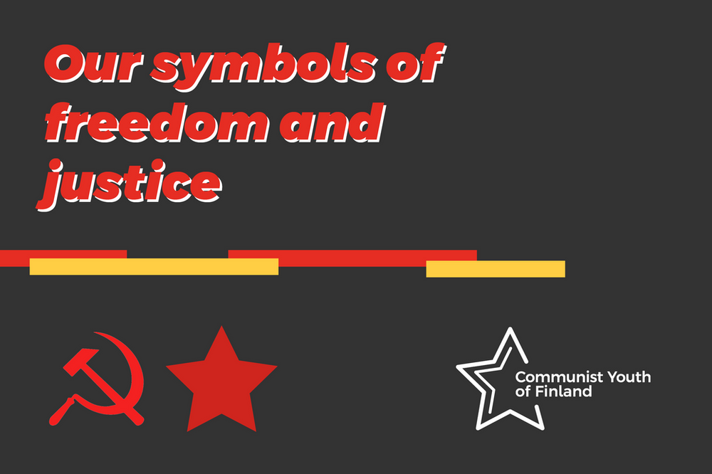 Hammer and circle, our logo and text: 'Our symbols of freedom and justice'.